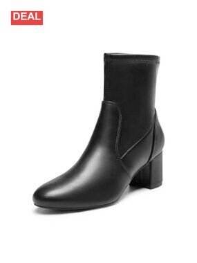 Women's Fitted Stretch Ankle Boots Low Chunky Heel Almond Toe